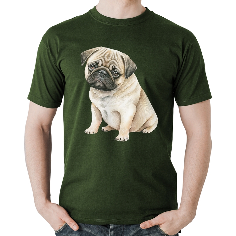 Camiseta Algodão Cachorro Pug - Musgo