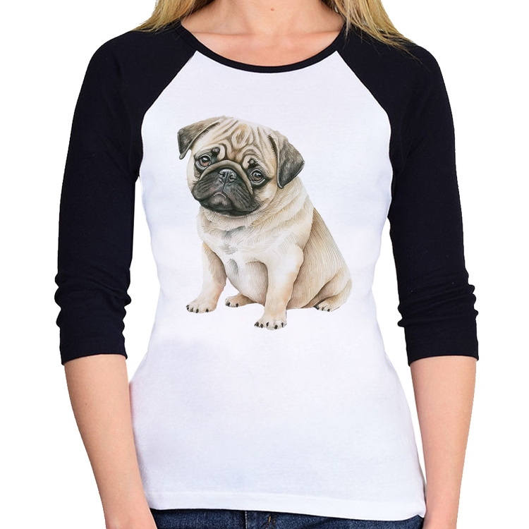 Baby Look Raglan Cachorro Pug Manga 3/4