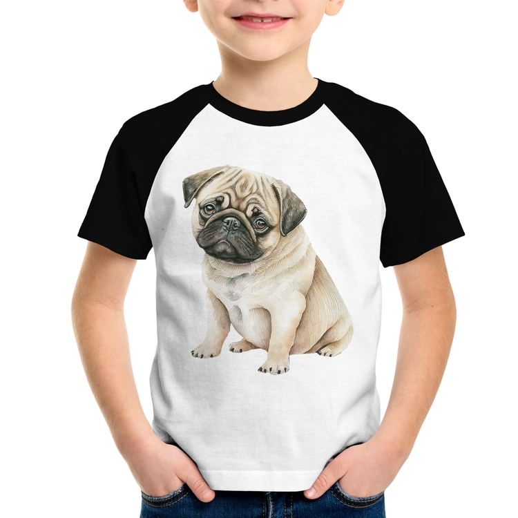 Camiseta Raglan Infantil Cachorro Pug