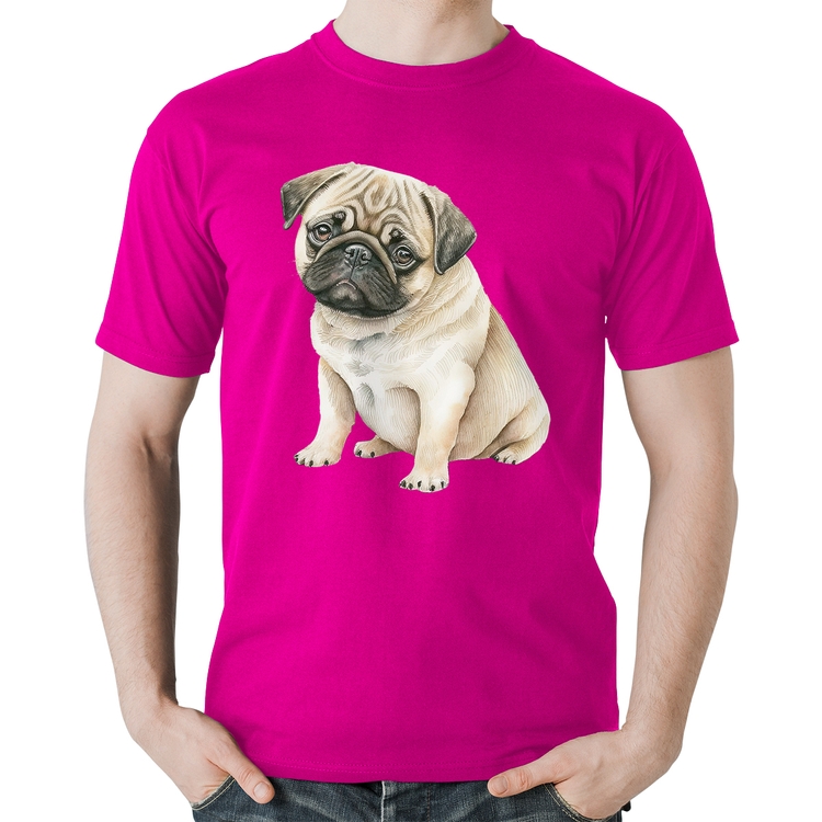 Camiseta Algodão Cachorro Pug - Rosa