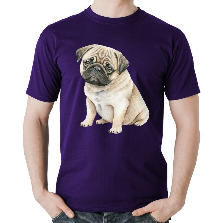 Camiseta Algodão Cachorro Pug - Roxa