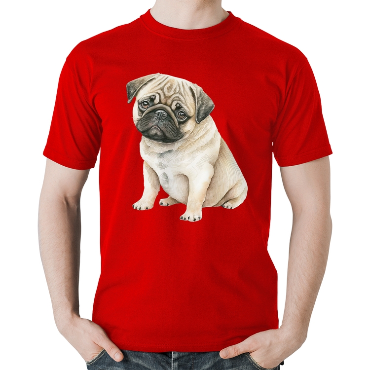 Camiseta Algodão Cachorro Pug - Vermelha