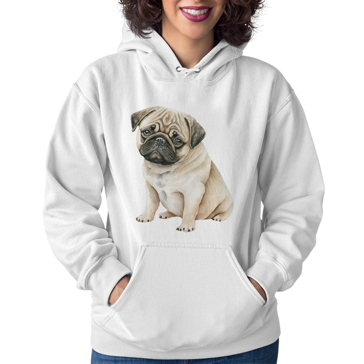 Moletom Feminino Cachorro Pug - Branco