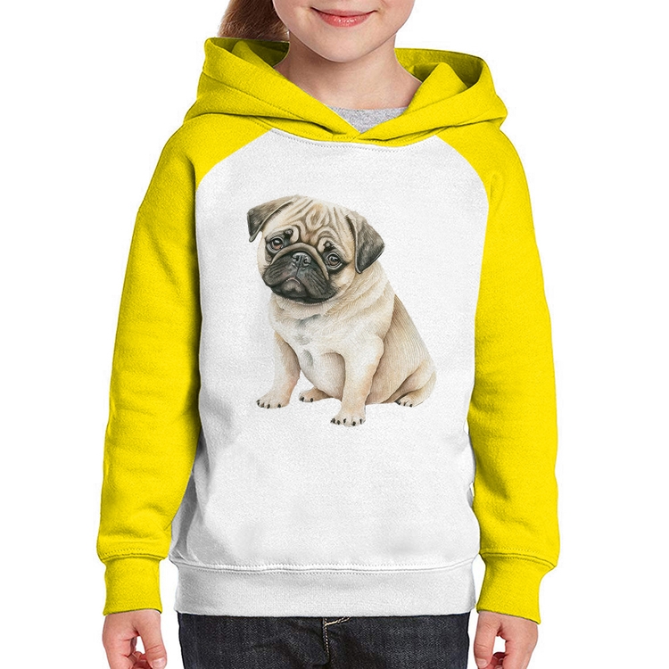 Moletom Infantil Cachorro Pug - Branco/Amarelo