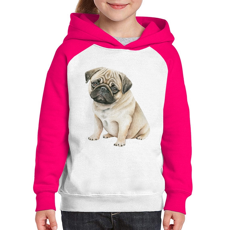 Moletom Infantil Cachorro Pug - Branco/Rosa