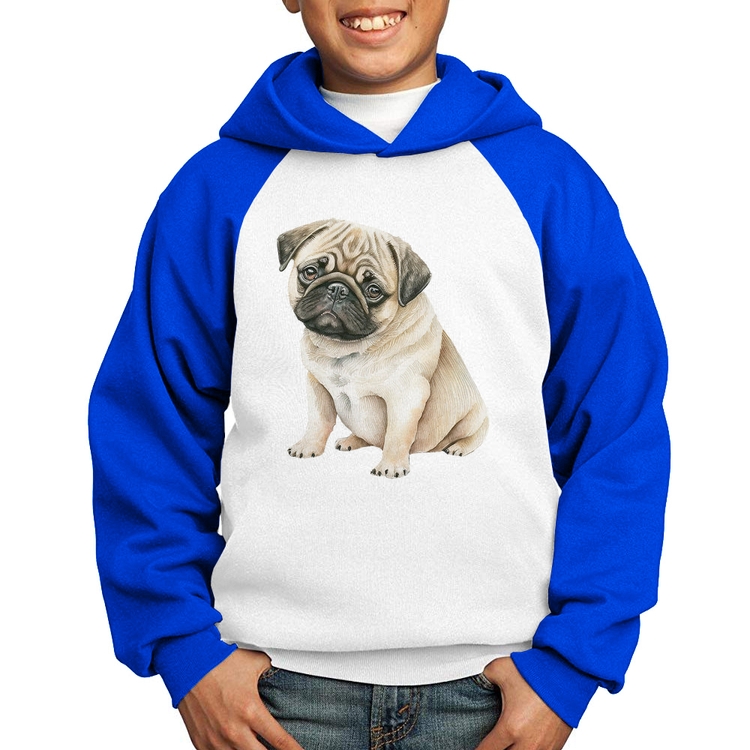 Moletom Infantil Cachorro Pug - Branco/Azul