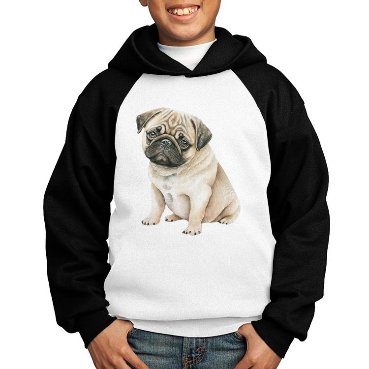 Moletom Infantil Cachorro Pug - Branco/Preto