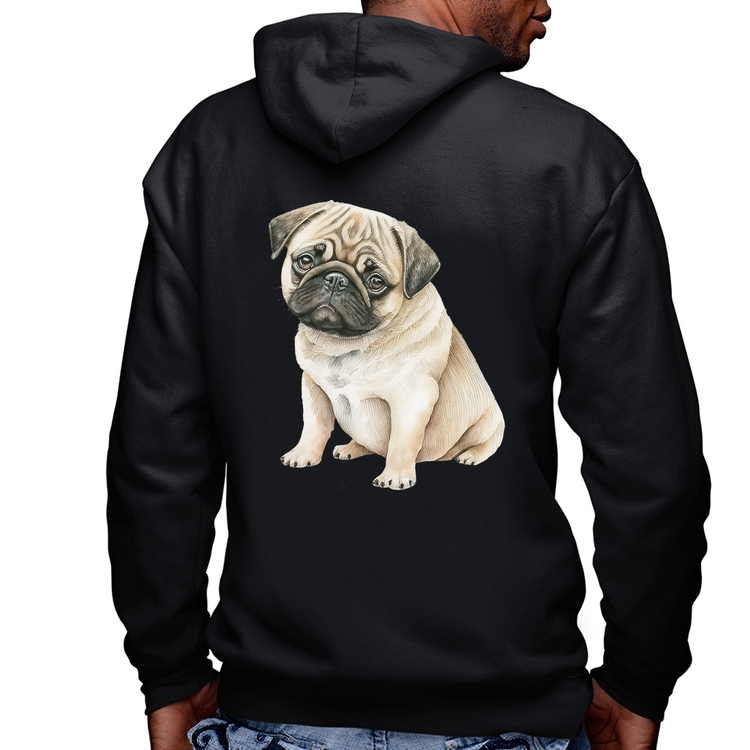 Blusa Moletom Cachorro Pug Masculina com Capuz e Zíper