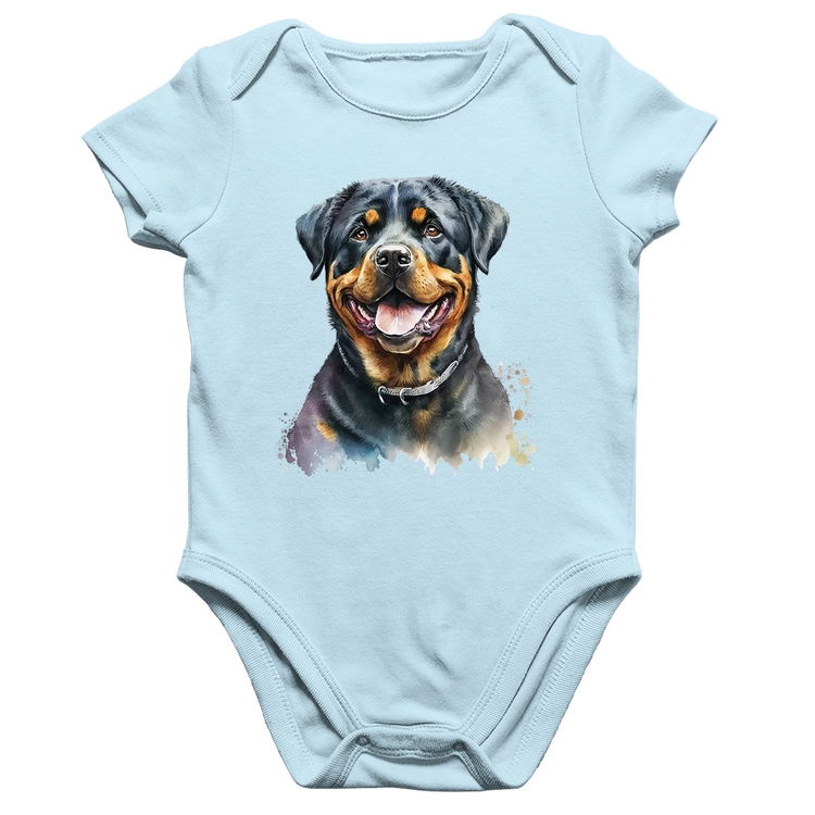 Body Bebê Algodão Cachorro Rottweiler - Azul Bebê