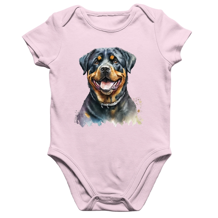 Body Bebê Algodão Cachorro Rottweiler - Rosa Bebê