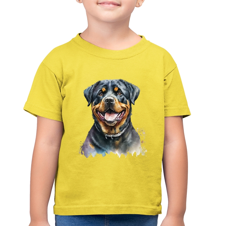 Camiseta Algodão Infantil Cachorro Rottweiler - Amarelo Canário