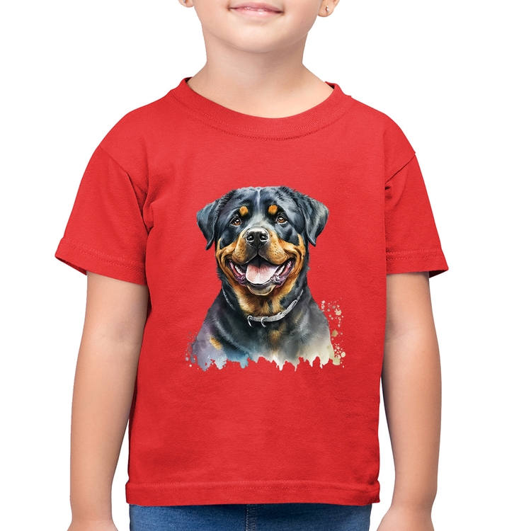 Camiseta Algodão Infantil Cachorro Rottweiler - Vermelha