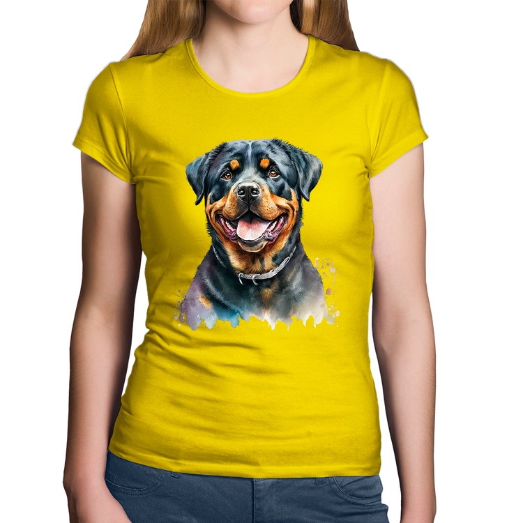 Baby Look Algodão Cachorro Rottweiler - Amarela