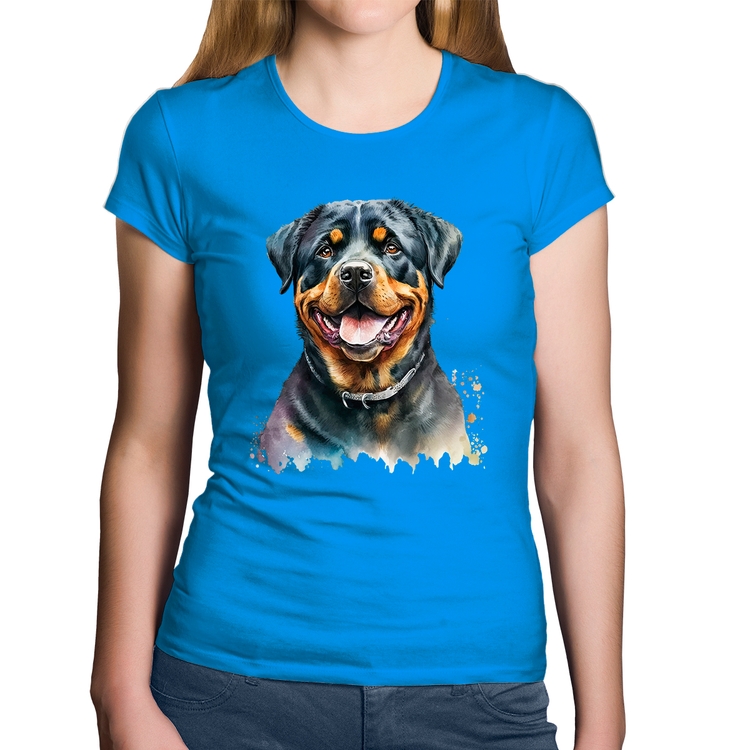 Baby Look Algodão Cachorro Rottweiler - Azul