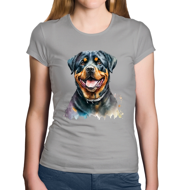 Baby Look Algodão Cachorro Rottweiler - Cinza