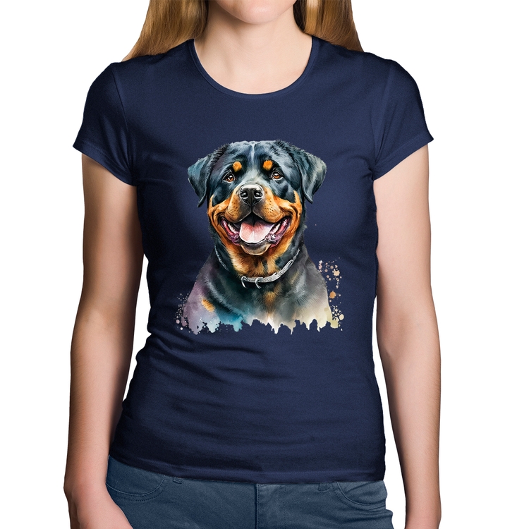 Baby Look Algodão Cachorro Rottweiler - Marinho