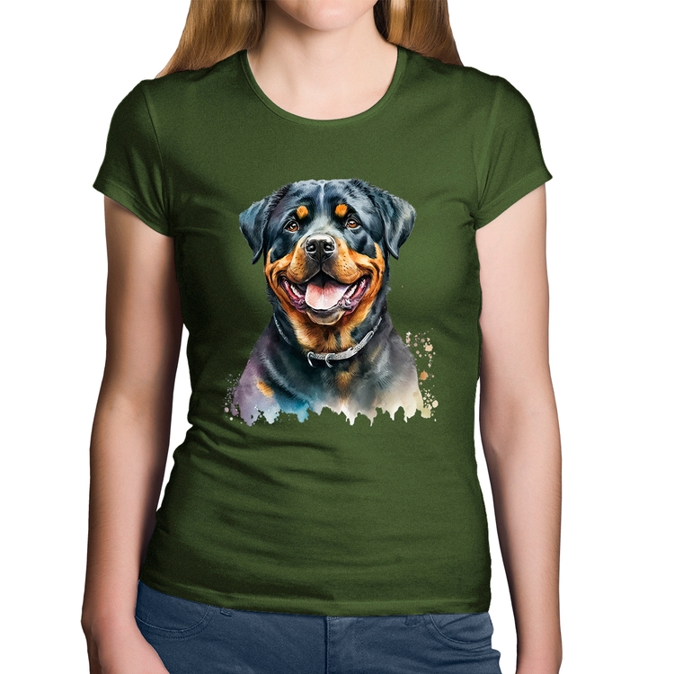 Baby Look Algodão Cachorro Rottweiler - Musgo