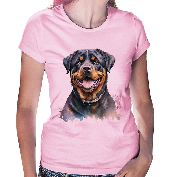 Baby Look Cachorro Rottweiler - Rosa Bebê
