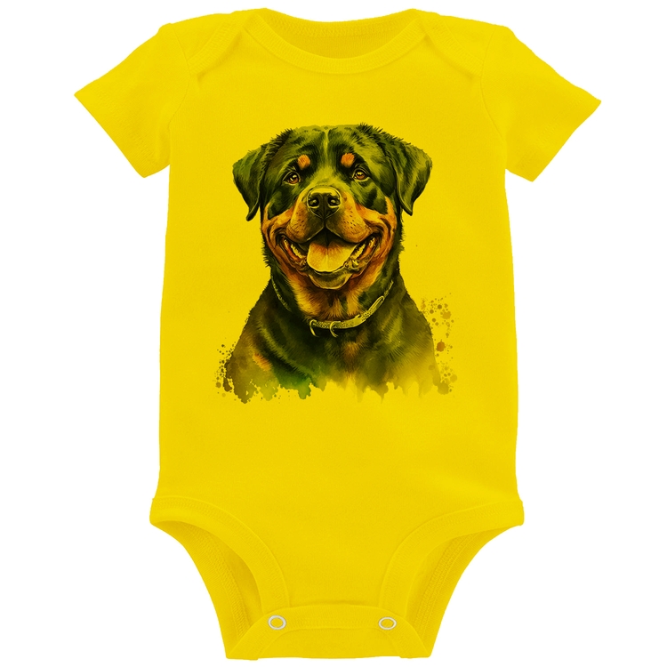 Body Bebê Cachorro Rottweiler - Amarelo