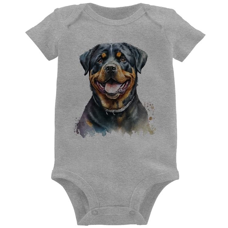 Body Bebê Cachorro Rottweiler - Cinza