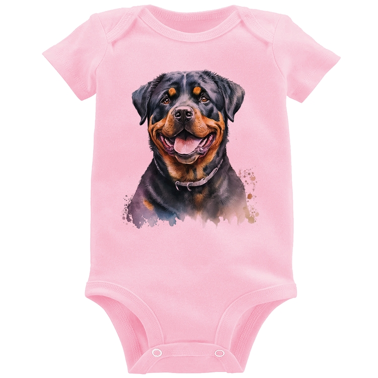 Body Bebê Cachorro Rottweiler - Rosa Bebê