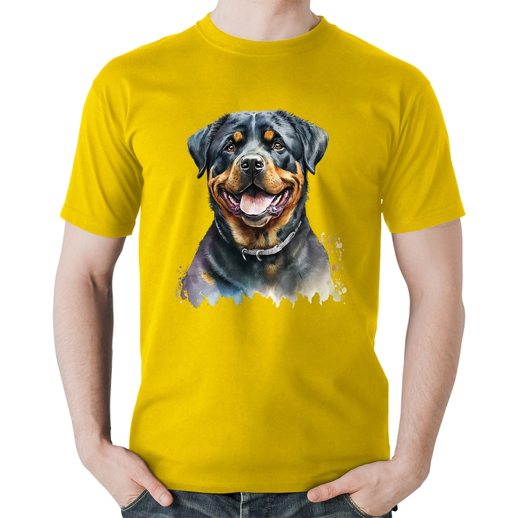 Camiseta Algodão Cachorro Rottweiler - Amarela
