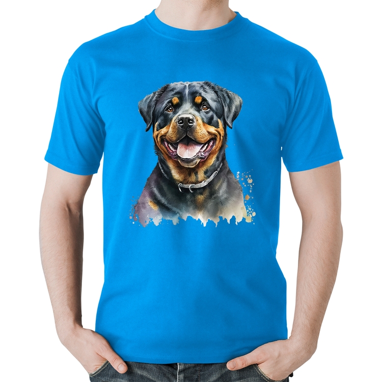 Camiseta Algodão Cachorro Rottweiler - Azul