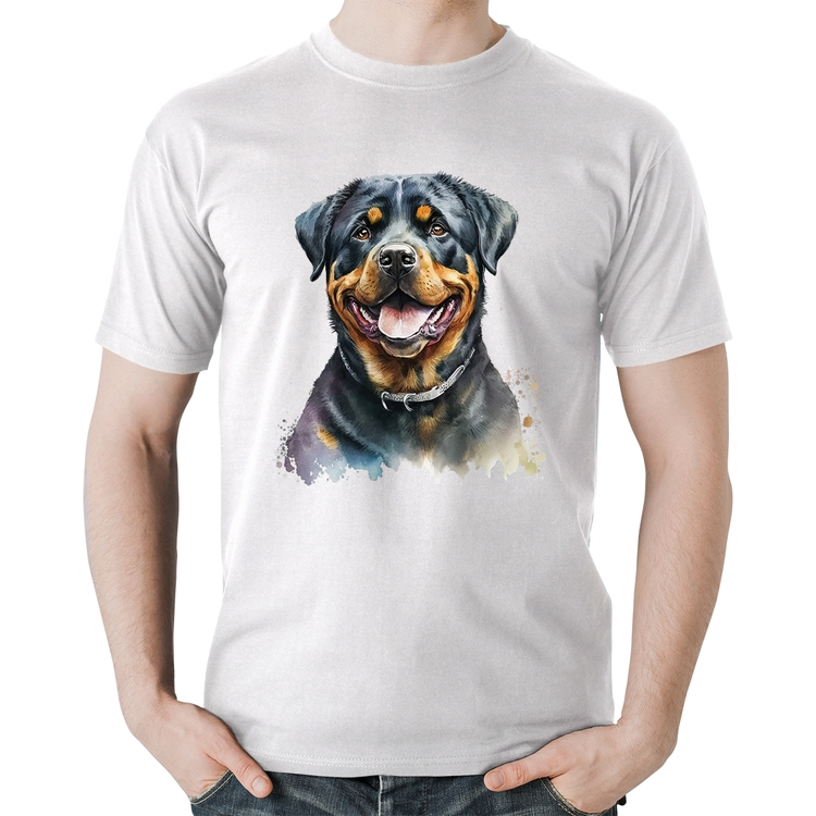 Camiseta Algodão Cachorro Rottweiler - Branca