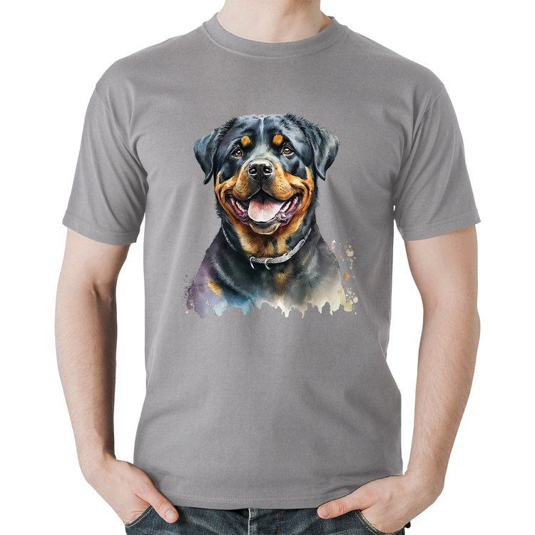 Camiseta Algodão Cachorro Rottweiler - Cinza