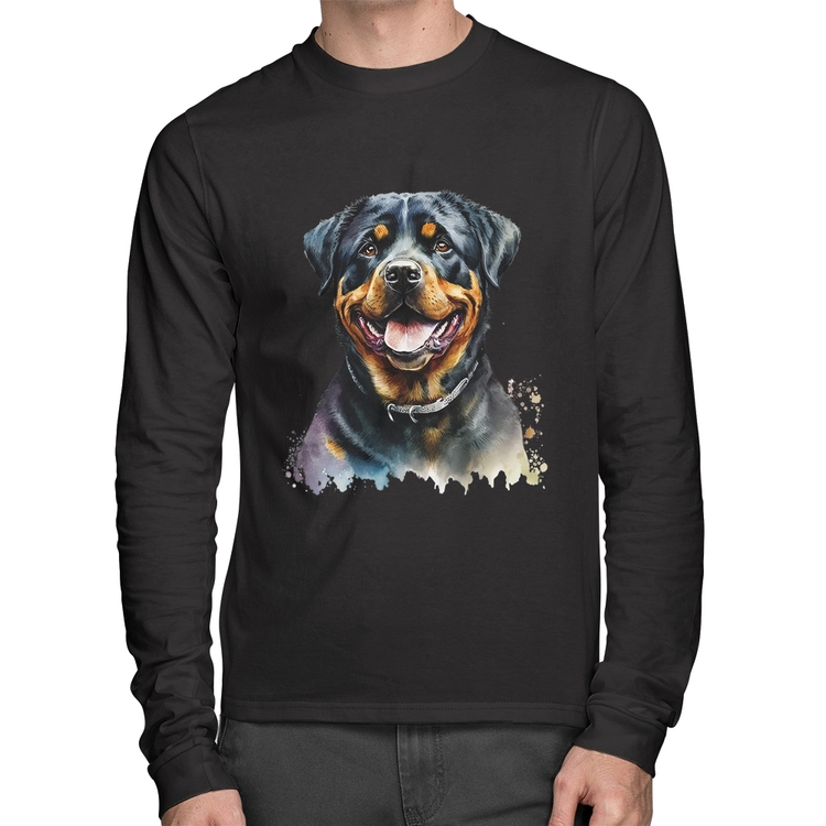 Camiseta Algodão Cachorro Rottweiler Manga Longa