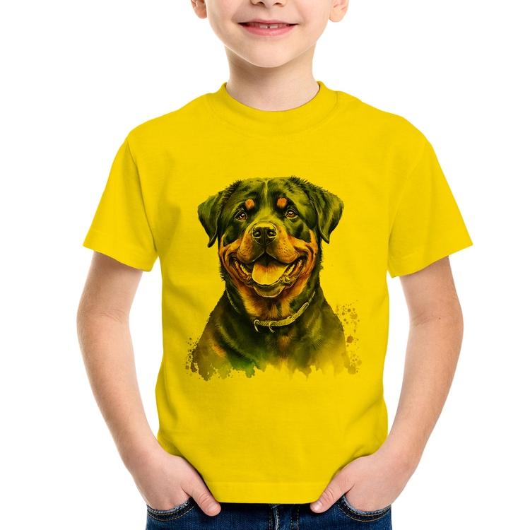 Camiseta Infantil Cachorro Rottweiler - Amarela