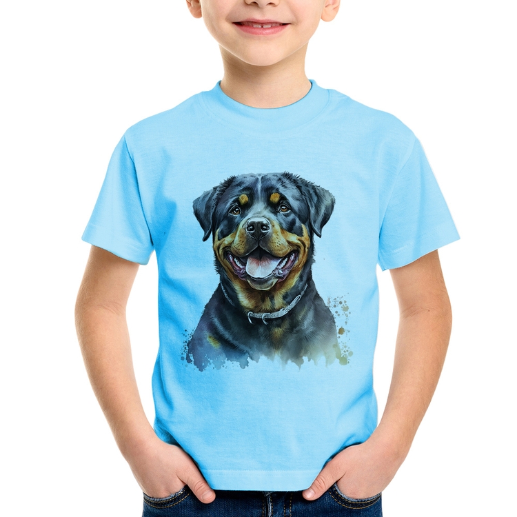Camiseta Infantil Cachorro Rottweiler - Azul Bebê