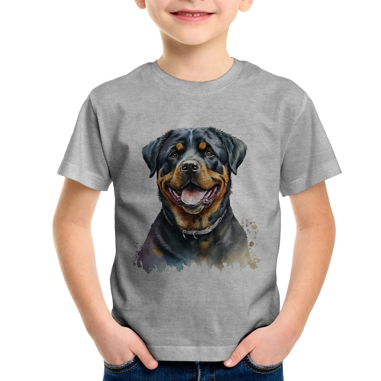 Camiseta Infantil Cachorro Rottweiler - Cinza