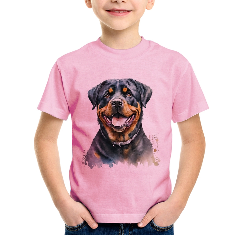 Camiseta Infantil Cachorro Rottweiler - Rosa Bebê