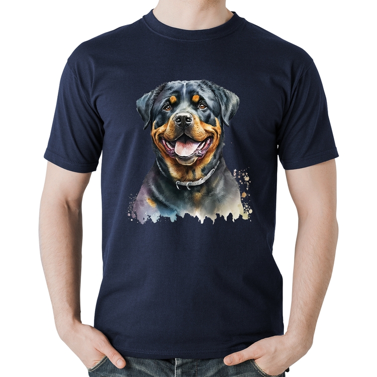 Camiseta Algodão Cachorro Rottweiler - Marinho