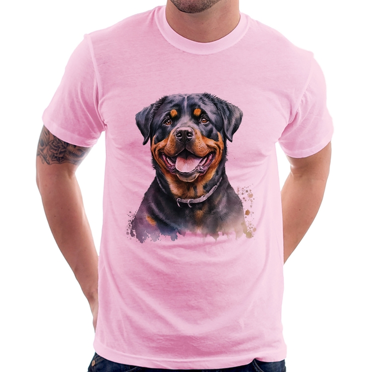 Camiseta Cachorro Rottweiler - Rosa Bebê