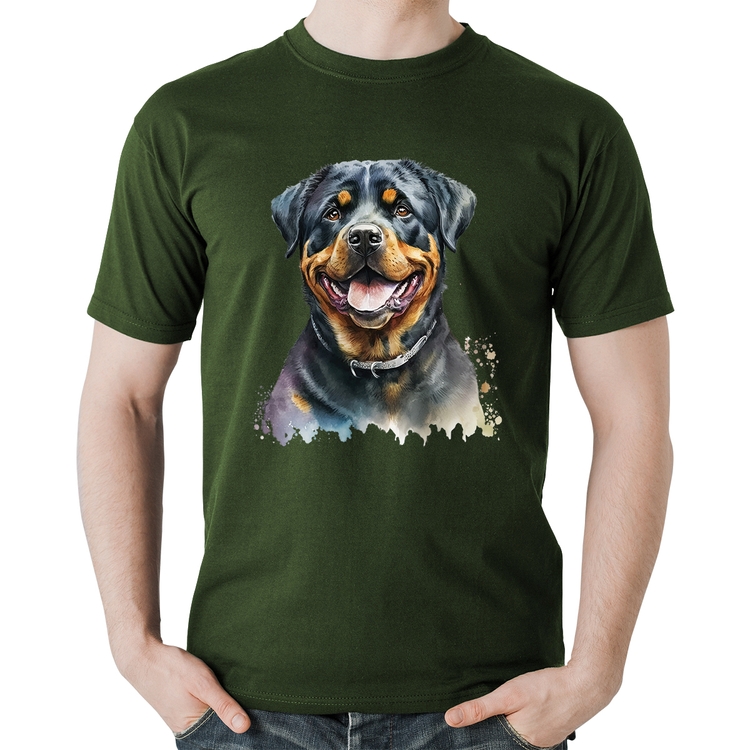 Camiseta Algodão Cachorro Rottweiler - Musgo