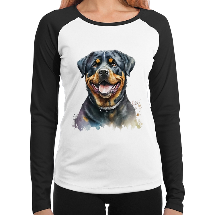 Baby Look Raglan Cachorro Rottweiler Manga Longa