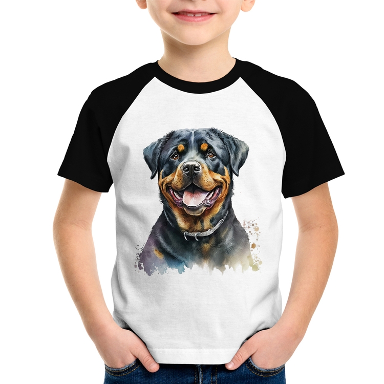 Camiseta Raglan Infantil Cachorro Rottweiler