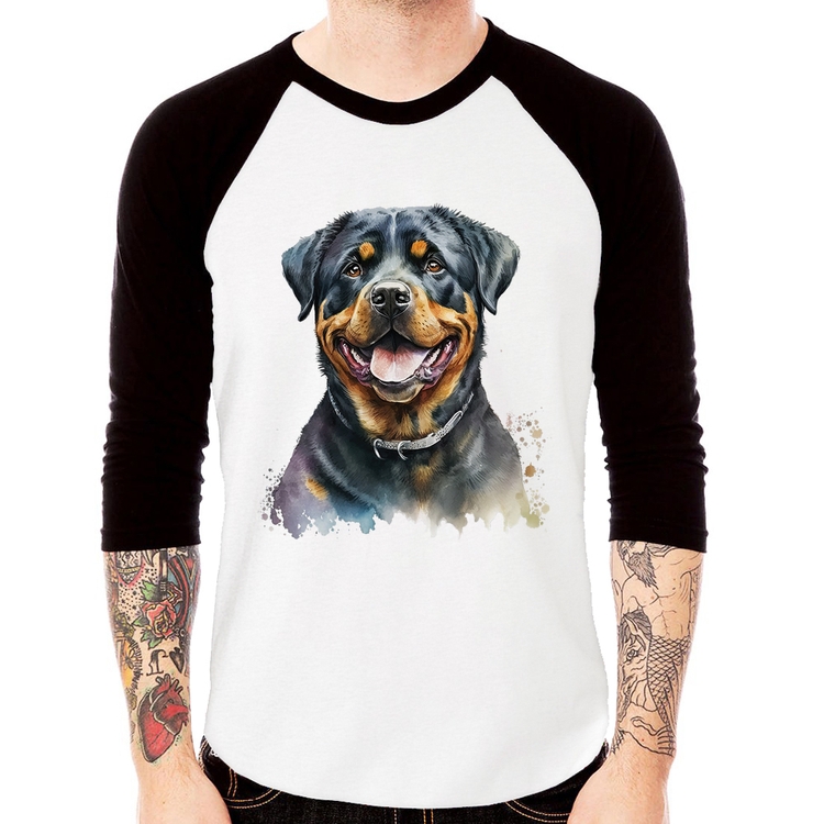 Camiseta Raglan Cachorro Rottweiler Manga 3/4