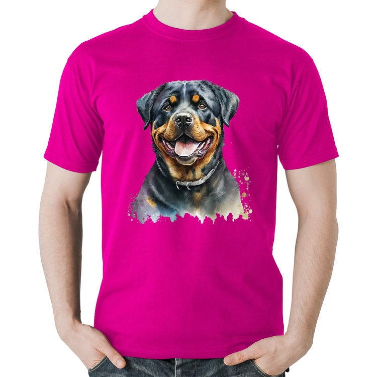 Camiseta Algodão Cachorro Rottweiler - Rosa