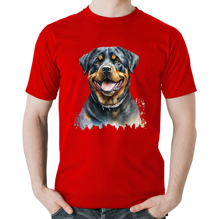 Camiseta Algodão Cachorro Rottweiler - Vermelha