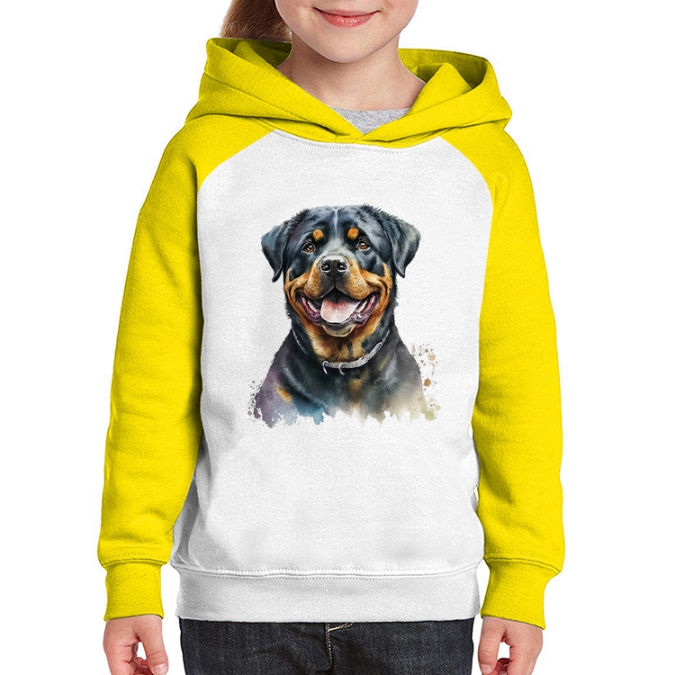 Moletom Infantil Cachorro Rottweiler - Branco/Amarelo