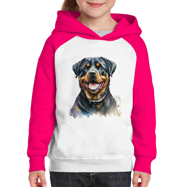 Moletom Infantil Cachorro Rottweiler - Branco/Rosa