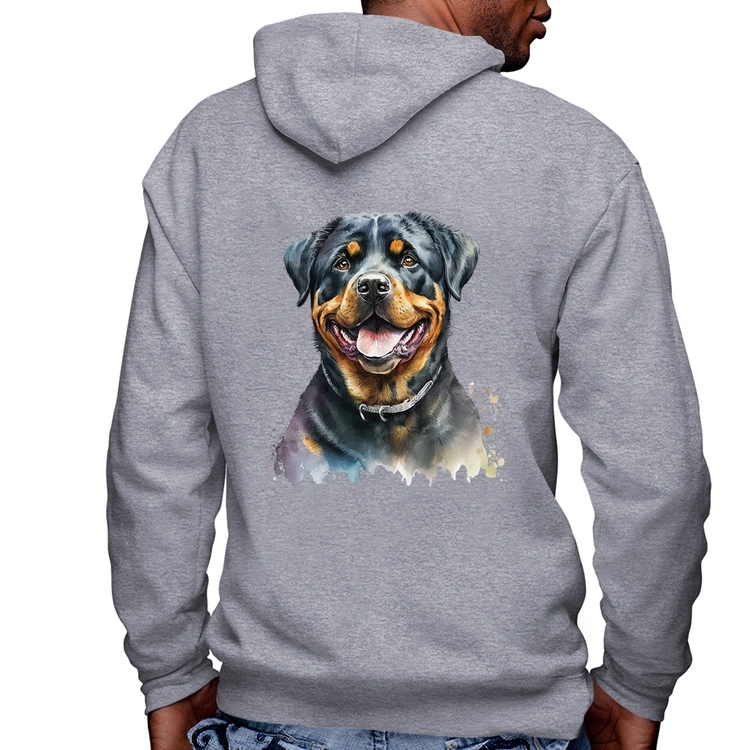 Blusa Moletom Cachorro Rottweiler Masculina com Capuz e Zíper - Mescla