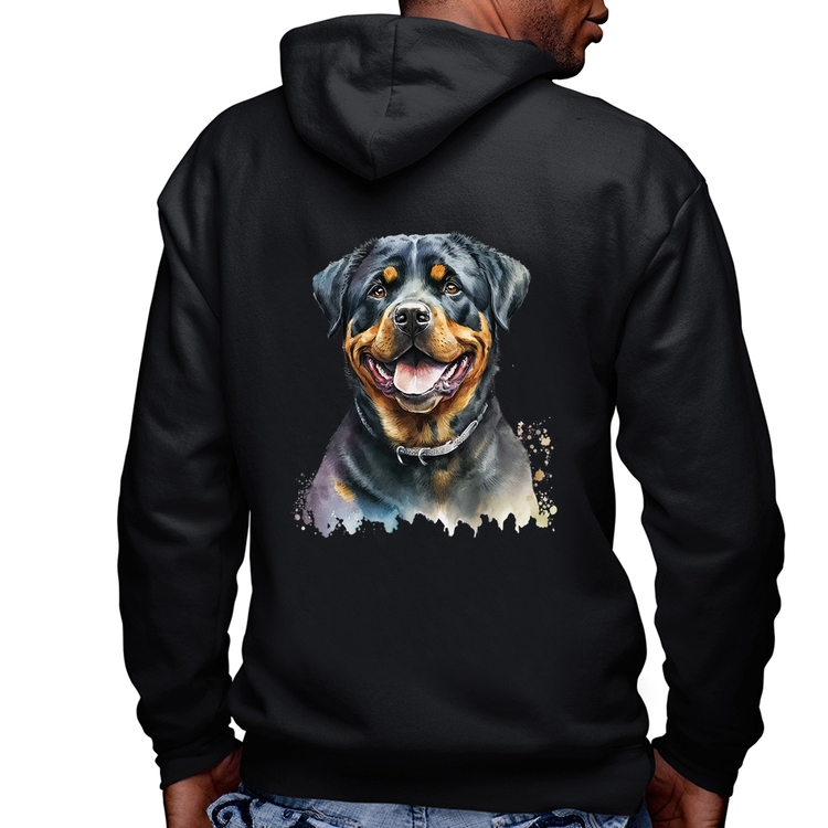 Blusa Moletom Cachorro Rottweiler Masculina com Capuz e Zíper
