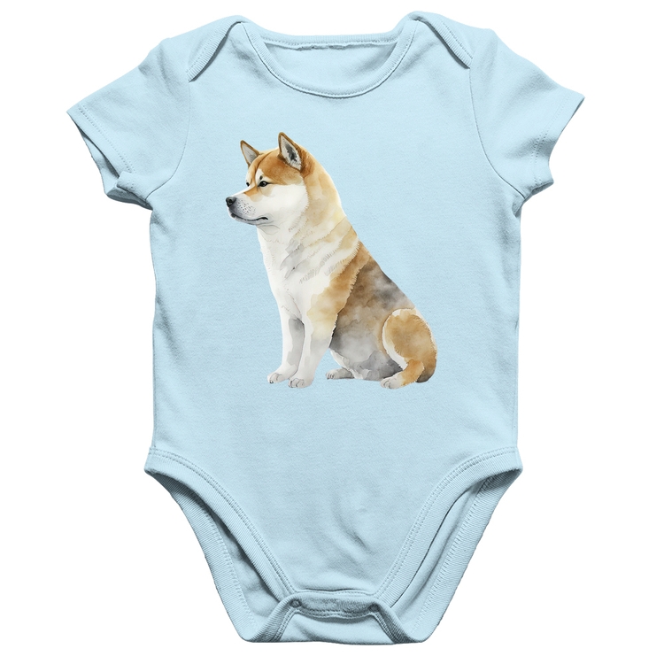 Body Bebê Algodão Cachorro Shiba Inu - Azul Bebê