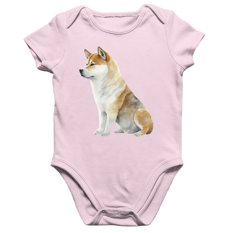 Body Bebê Algodão Cachorro Shiba Inu - Rosa Bebê