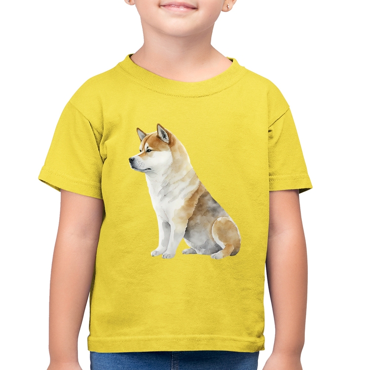 Camiseta Algodão Infantil Cachorro Shiba Inu - Amarelo Canário