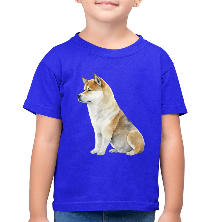 Camiseta Algodão Infantil Cachorro Shiba Inu - Azul Royal